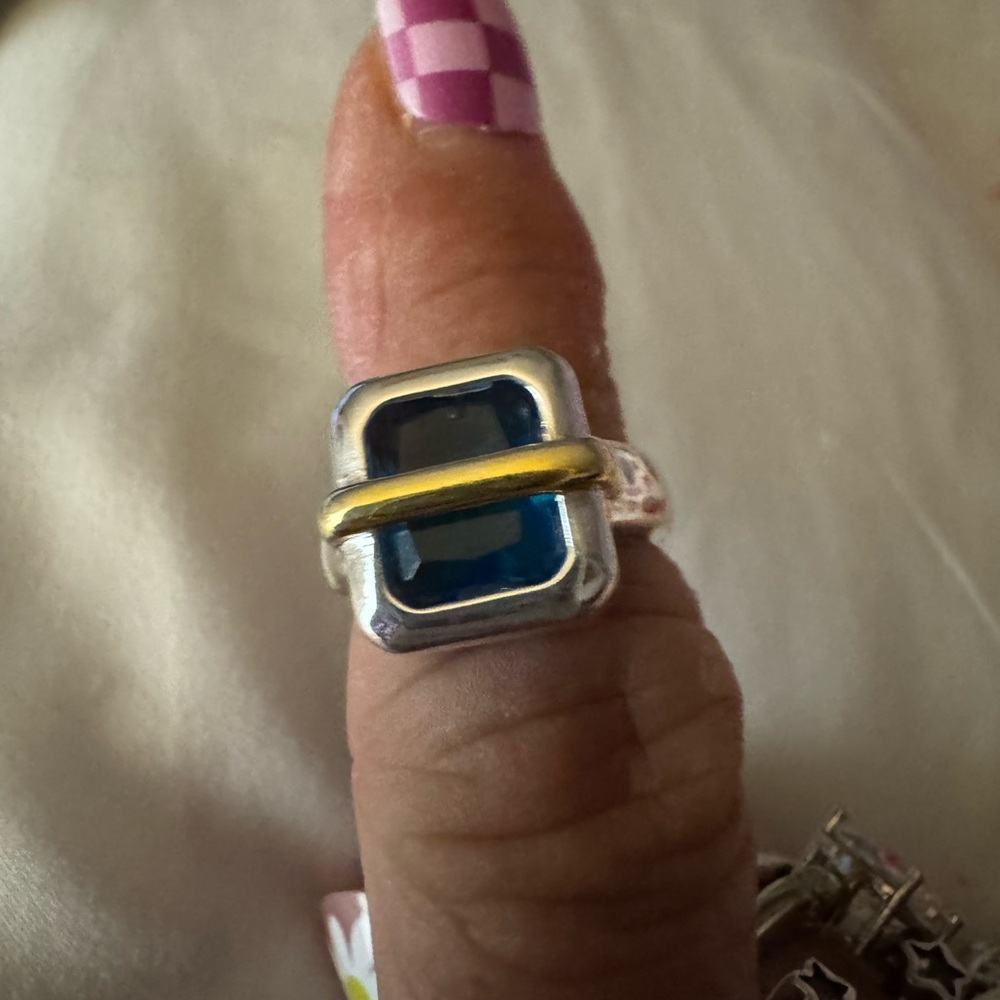 Vera Wang Silver and Gold Ring with Blue Stone